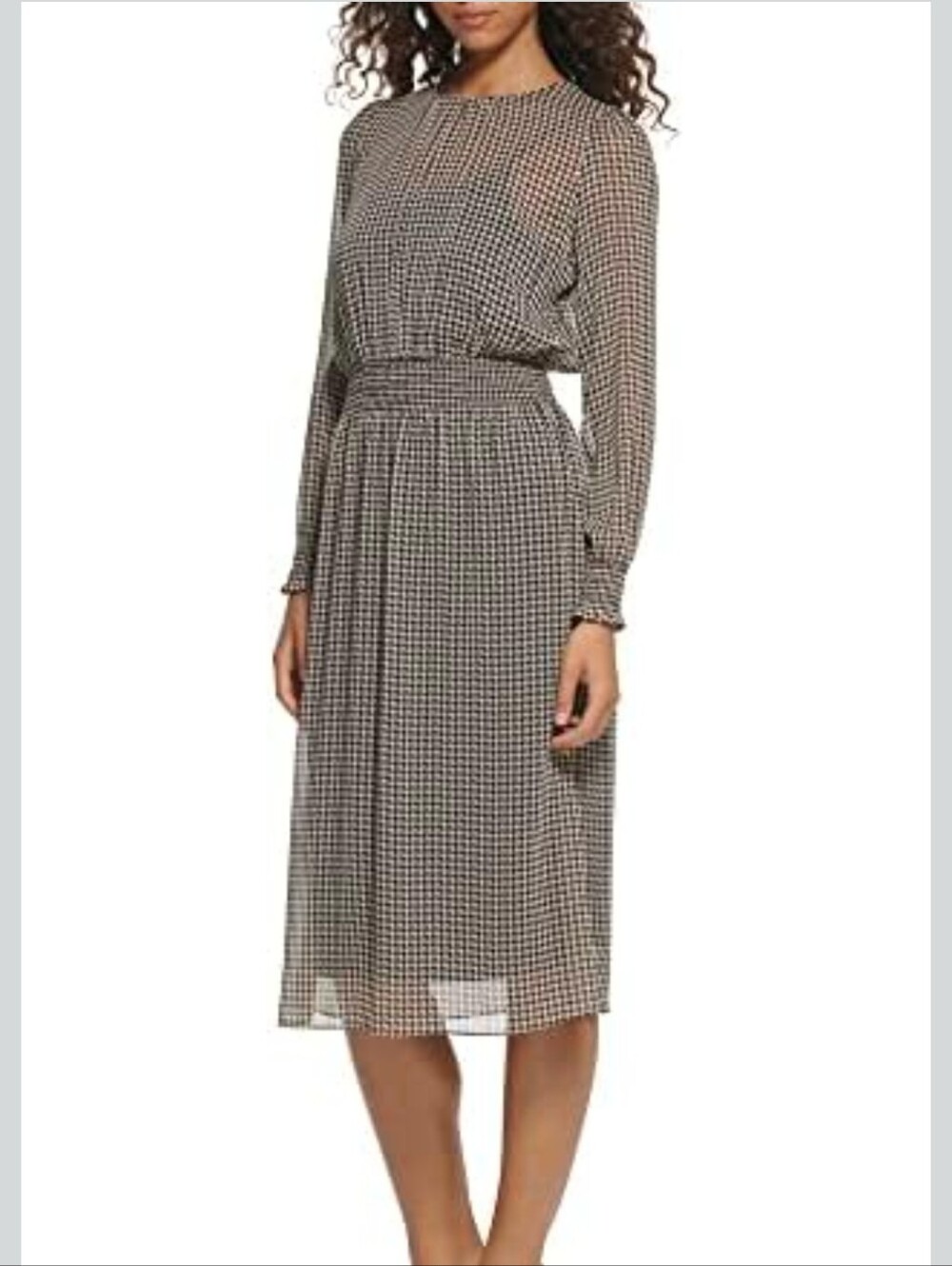 Tommy Hilfiger Women’s Size 10 Cream Black Houndstooth Chiffon Fit & Flare Midi